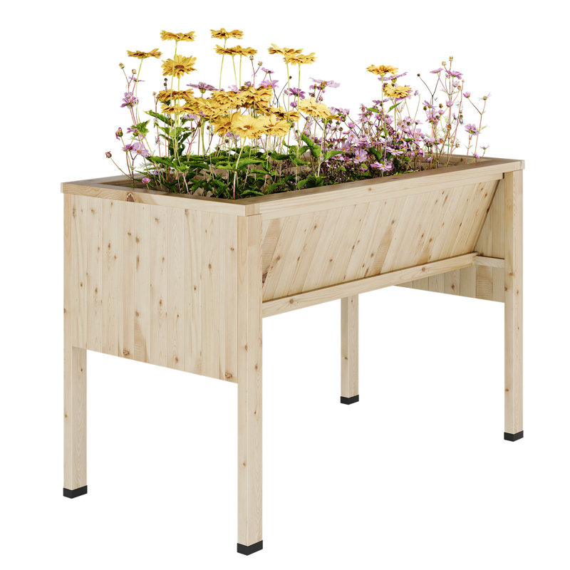 Wood Raised Garden Bed, 77cm H x 116.5cm W x 60cm D, Yellow