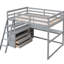 Lit mezzanine double gris avec configuration bureau et tablette - Bois de pin robuste pour une décoration de chambre à coucher-1428956394-1428956396