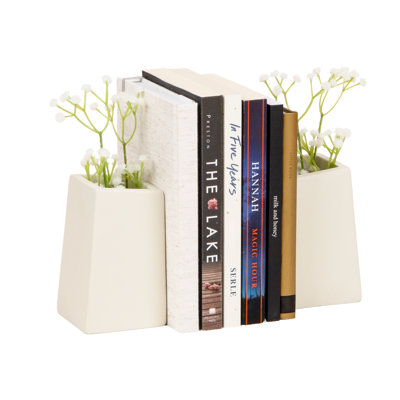  Serre-livres en ciment, décor de bureau et plantes d'intérieur, ensemble de 2, blanc