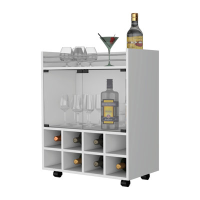 White 8-Bottle Rack Bar Cart
