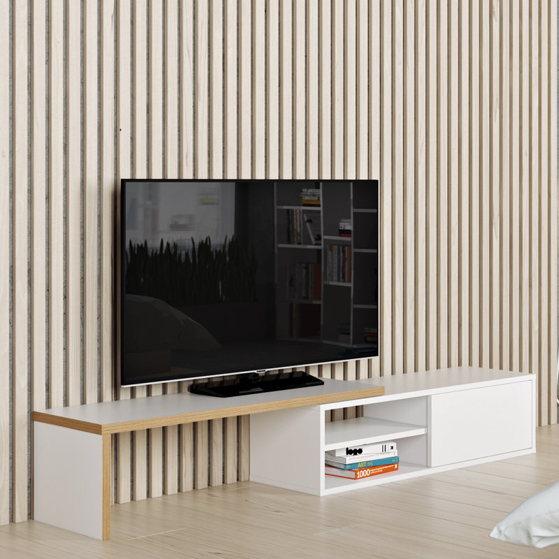 Meuble télé pour téléviseur de 88 po ou moins Kulyash, Blanc pure / contreplaqué