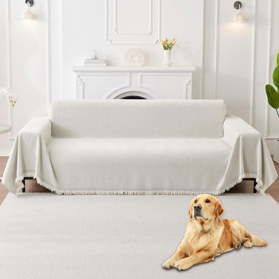 Housses de canapé antidérapantes pour canapé à 3 coussins - Housses de canapé modulaires lavables pour chiens, couverture protectrice de meubles pour animaux de compagnie - blanc cassé, 91 po x 134 po