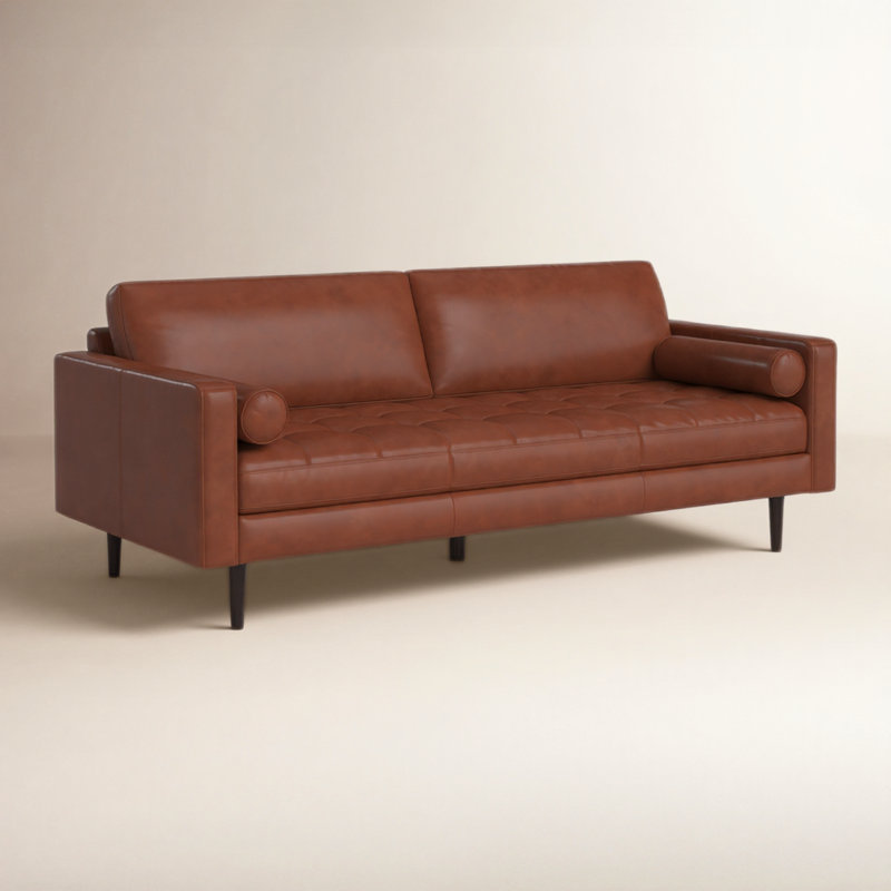 Canapé en cuir véritable 88 po Arlo, Cuir grainé rétro vintage brun