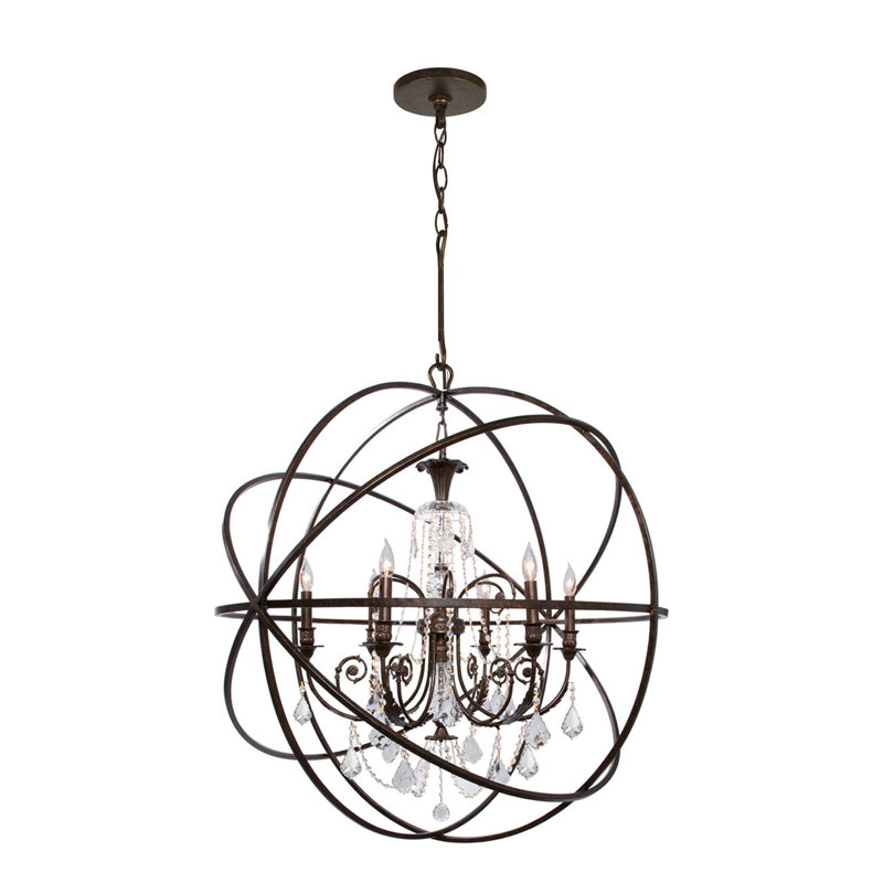 Lustre 6 lumières façon bougie Dreiling, Bronze anglais, Transparent, taillé main