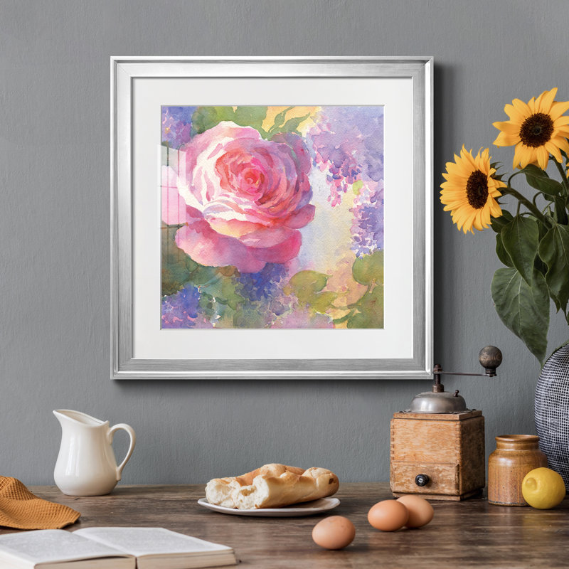 Margot's Rose I by J Paul - Single Picture Frame Painting, Silver Framed, 16" H x 16" W x 1" D