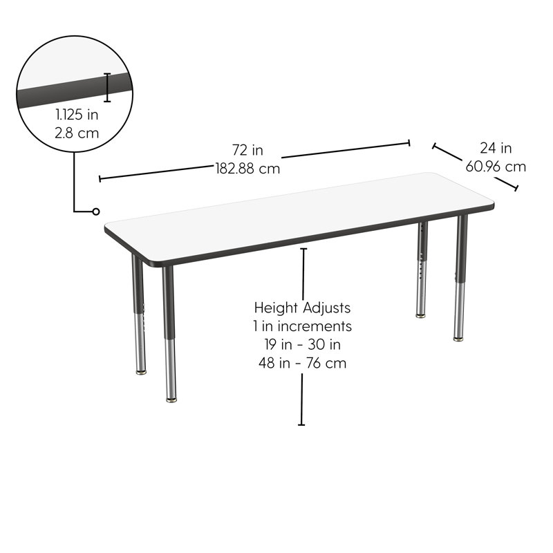 Table d'activités rectangulaire, 24 po x 72 po, Super, Tableau blanc / noir