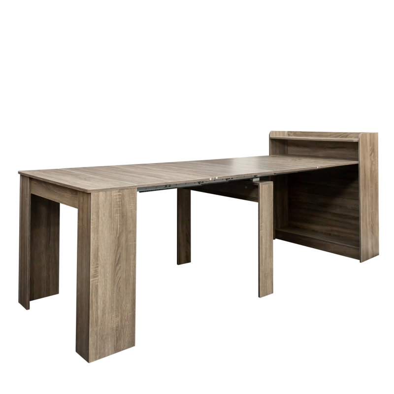 Modern Extendable Dining Table with Built-In Storage, Brown Wood