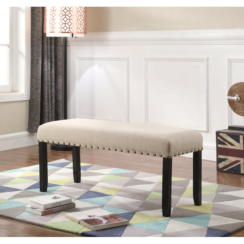 Biony Fabric Dining Bench With Nailhead Trim, Tan, Beige