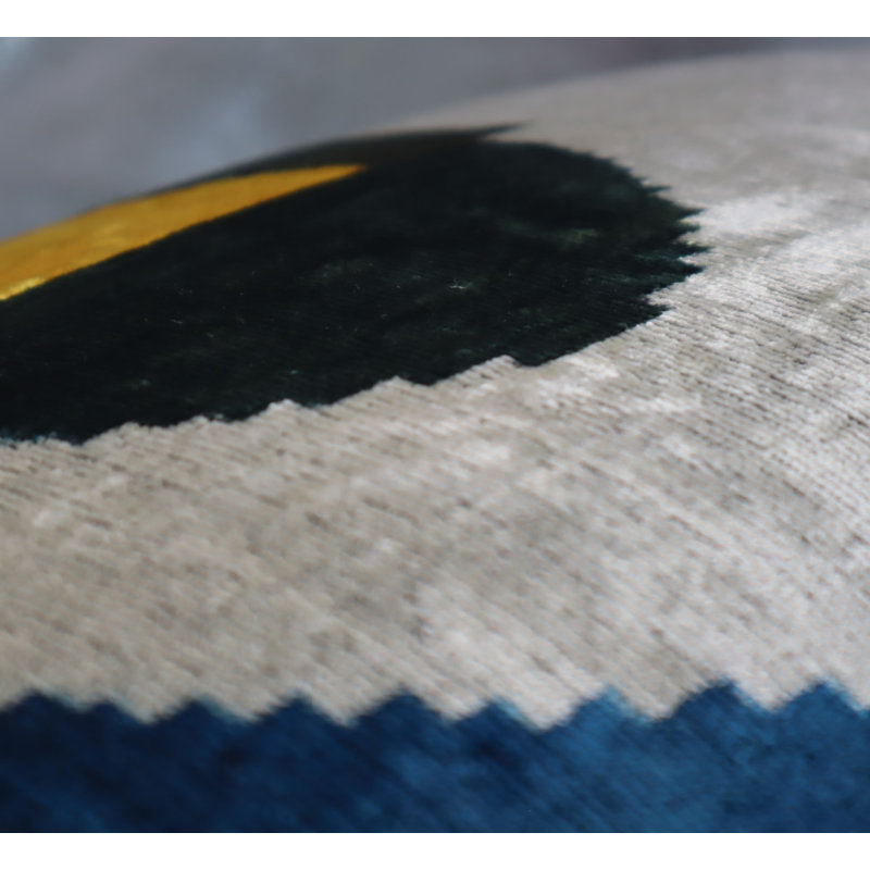 Velvet Lumbar Pillow Cover & Insert, Blue/Gray/Yellow Geometric 1