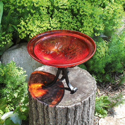 12 Inch Crackle Birdbath with Tripod Stand