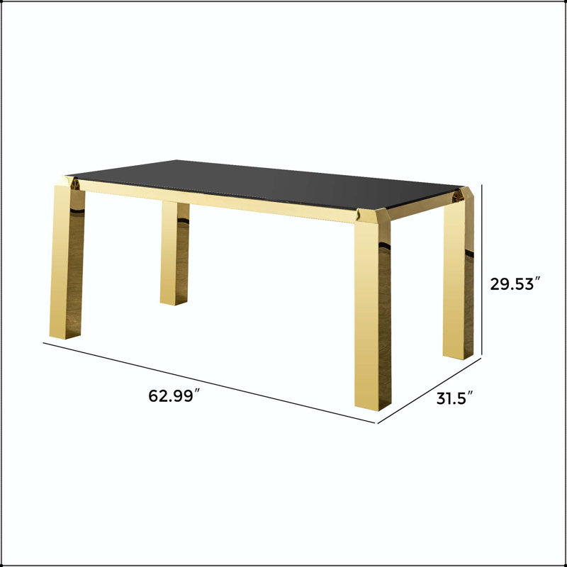 Table de salle à manger moderne 63 "or avec verre trempé noir