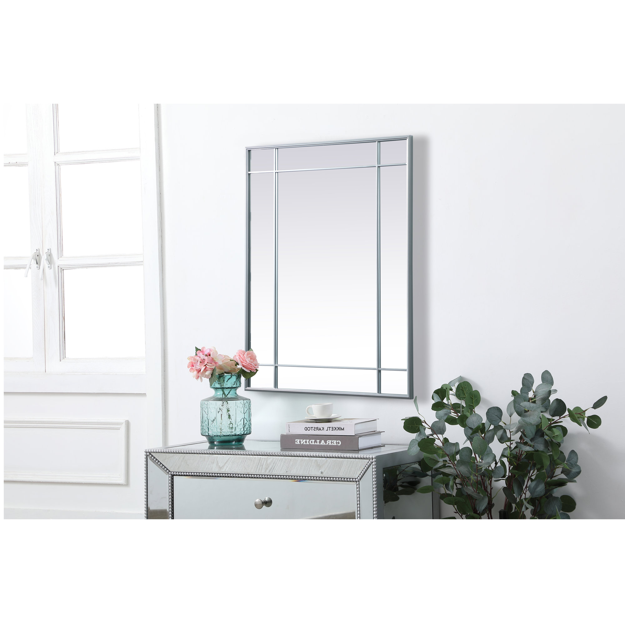 Chancey Iron Rectangle Wall Mirror, 40"H x 30"W, Silver