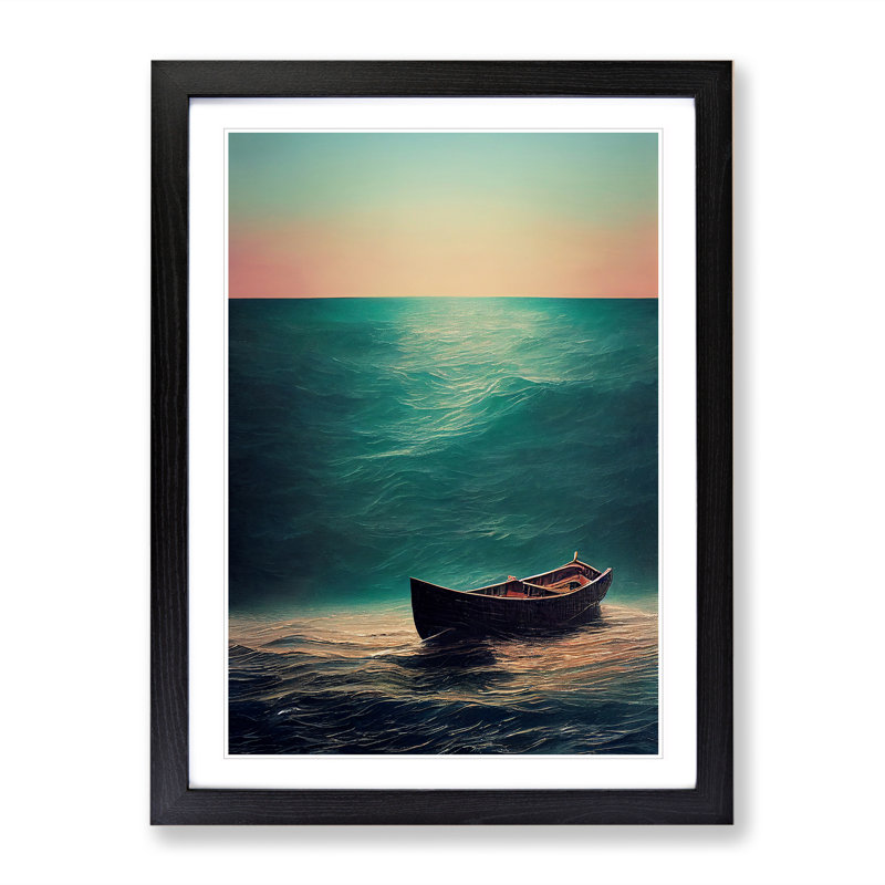 Boat Beneath The Sea - Single Picture Frame Painting, 64cm H x 46cm W x 2cm D, Black
