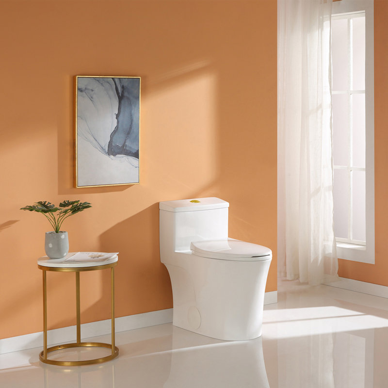 Arlo Compact One Piece Toilet with Comfort Chair Seat ADA Height 17.3", Elongated Dual Flush 0.8/1.28 GPF, White/Gold