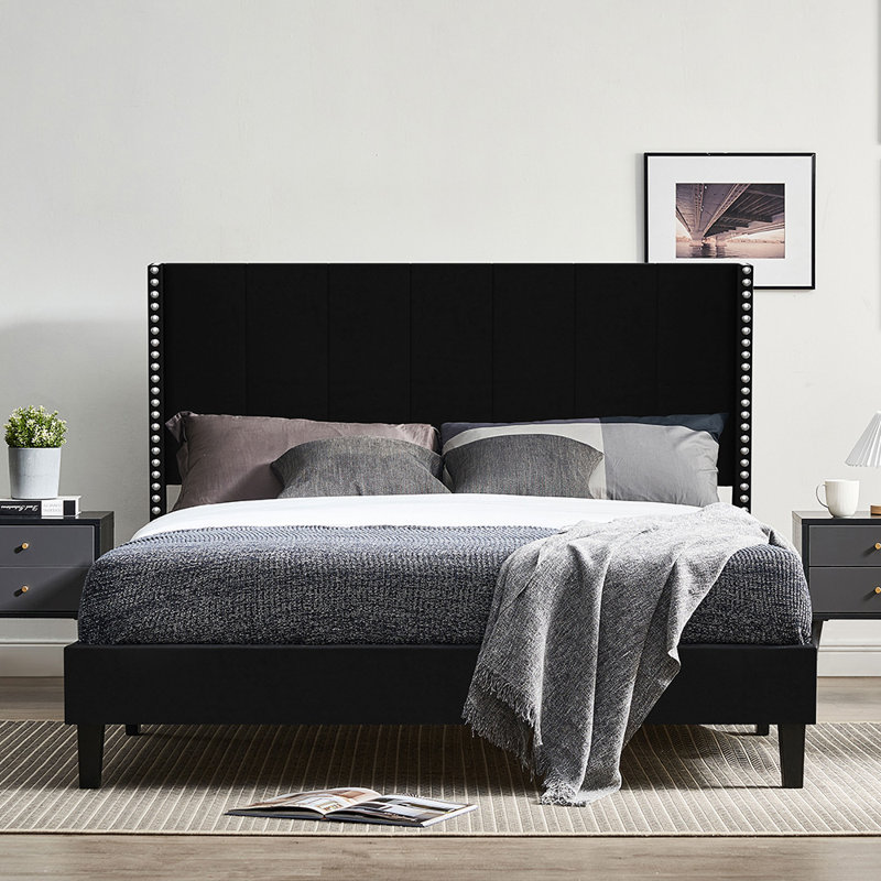 Janaila Tufted Upholstered Platform Bed, Black, Full