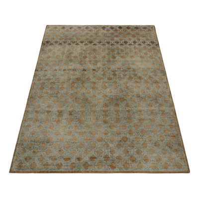 Rug & Kilim’S Khotan-Inspired Rug, Subtle Blue Geometric Pattern On Beige-Brown