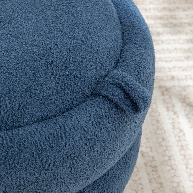 Upholstered Round Storage Ottoman, Navy
