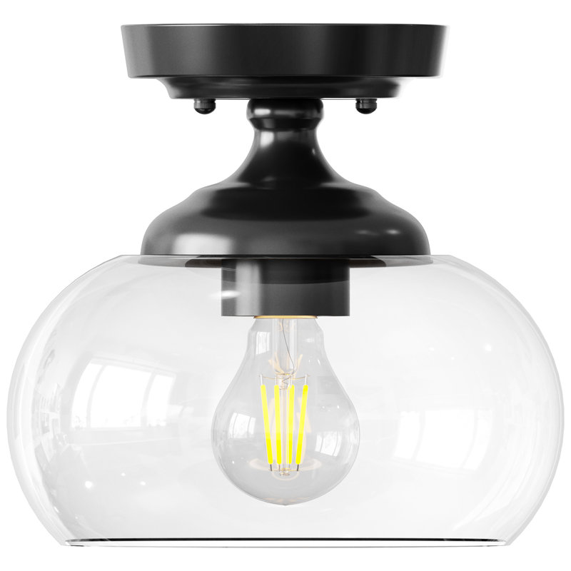 Plafonnier semi-encastré avec abat-jour en verre, Noir mat