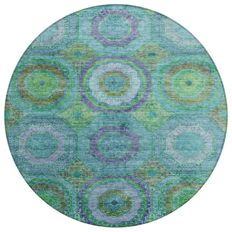 Machine Washable Indoor/Outdoor Xhevrie Teal Rug