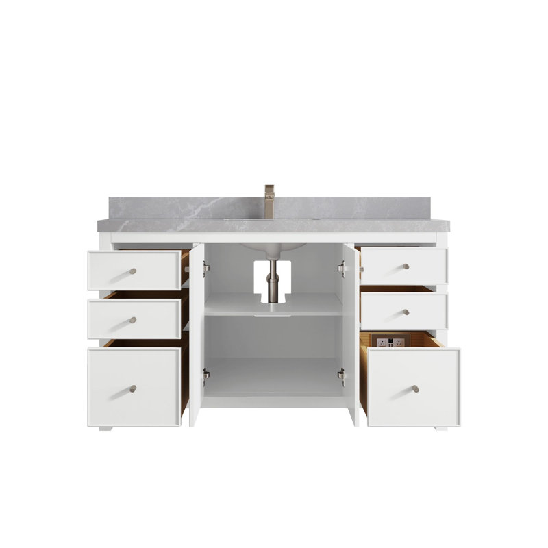 Meuble-lavabo simple 60 po avec plateau Chicago, Gris perle
