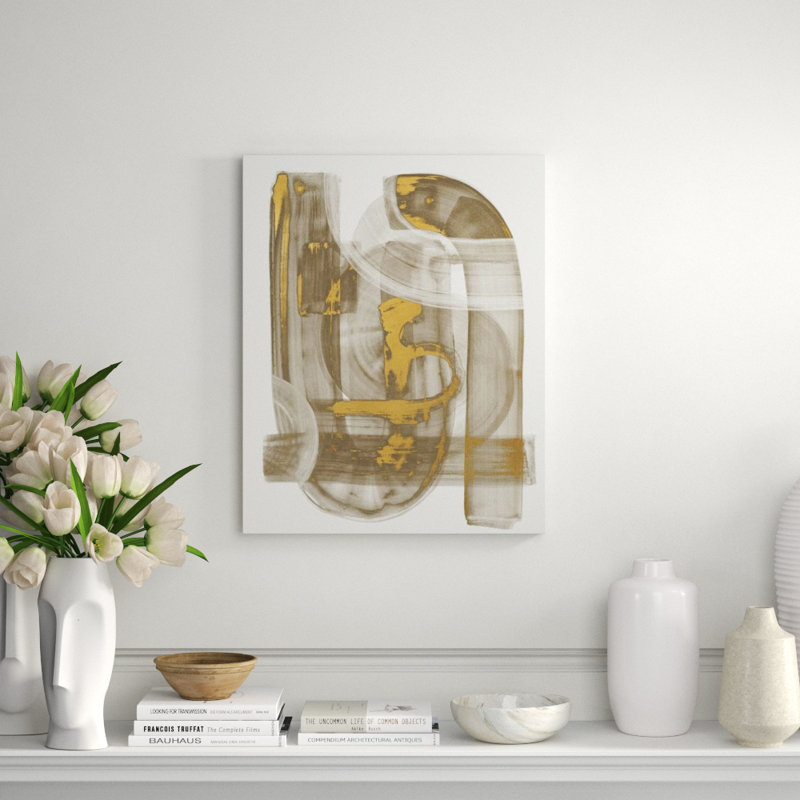 Stroke Layering In Gold L Painting by Guseul Park, 59" H x 47" W x 1.5" D, Glass Coat