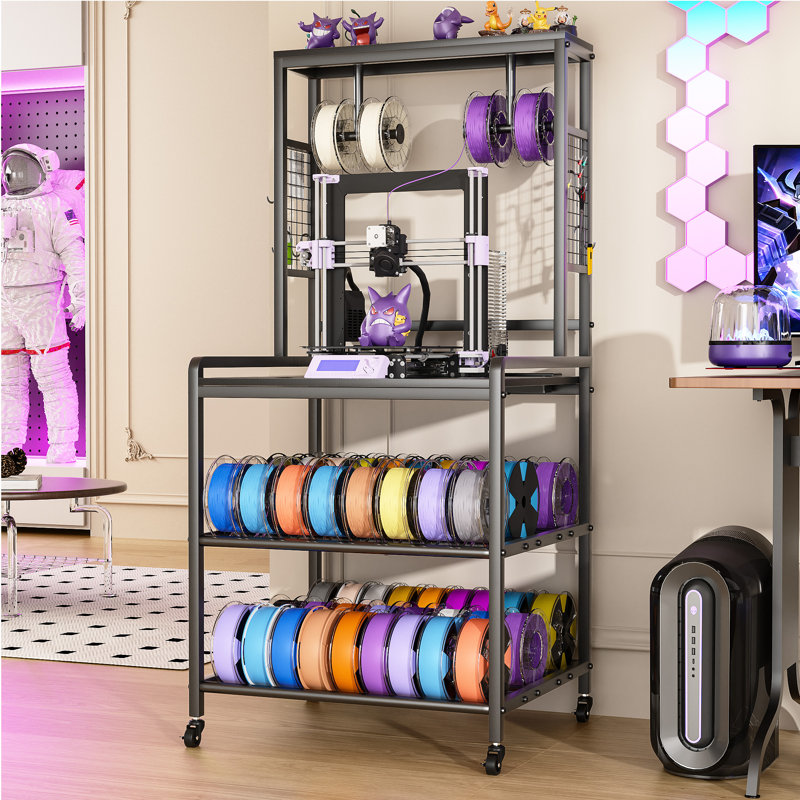 Support pour imprimante 3D avec rangement de filament, table d'imprimante 3D robuste avec station de charge, support de rangement pour filament de chariot d'imprimante pour Pla, ABS, Petg pour atelier / bureau / garage