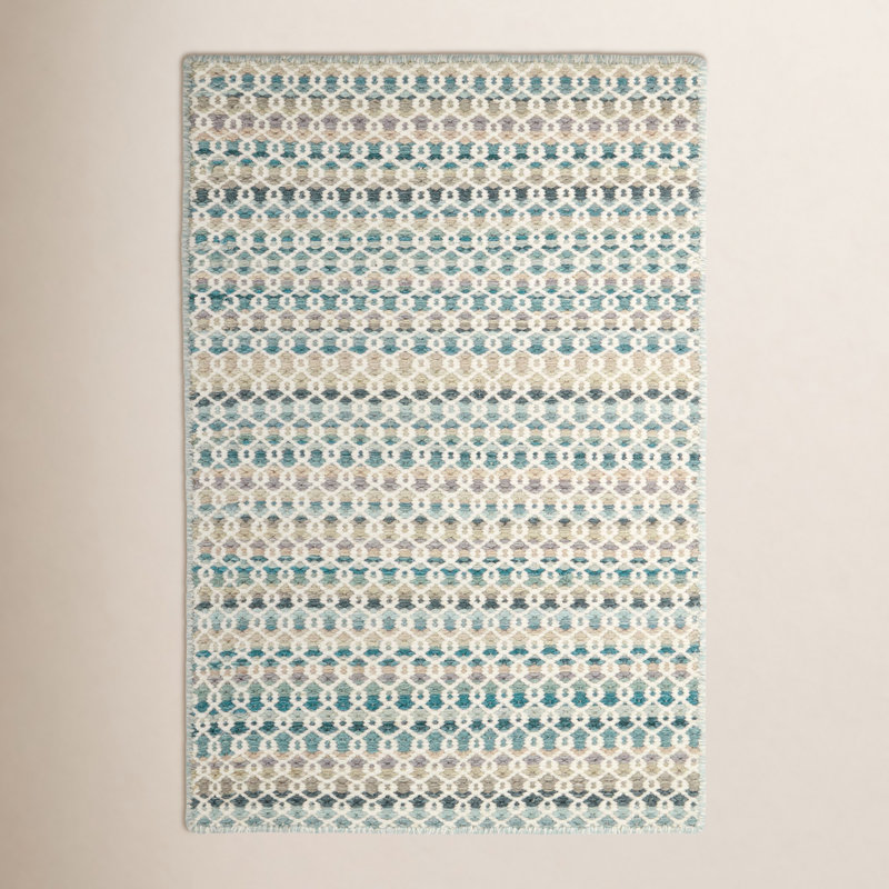 Poppy Multi Handwoven Wool Rug, Blue/Ivory/Beige/Green, Rectangle 9'6" x 13'6"