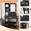Table de coiffeuse avec lumières à DEL réglables, prise de courant, support de sèche-cheveux et tabouret en noir pour la chambre à coucher - miroir en verre de style moderne classique américain, chambre à coucher design, petits espaces idéaux, + remplisseur de verre-1218176354
