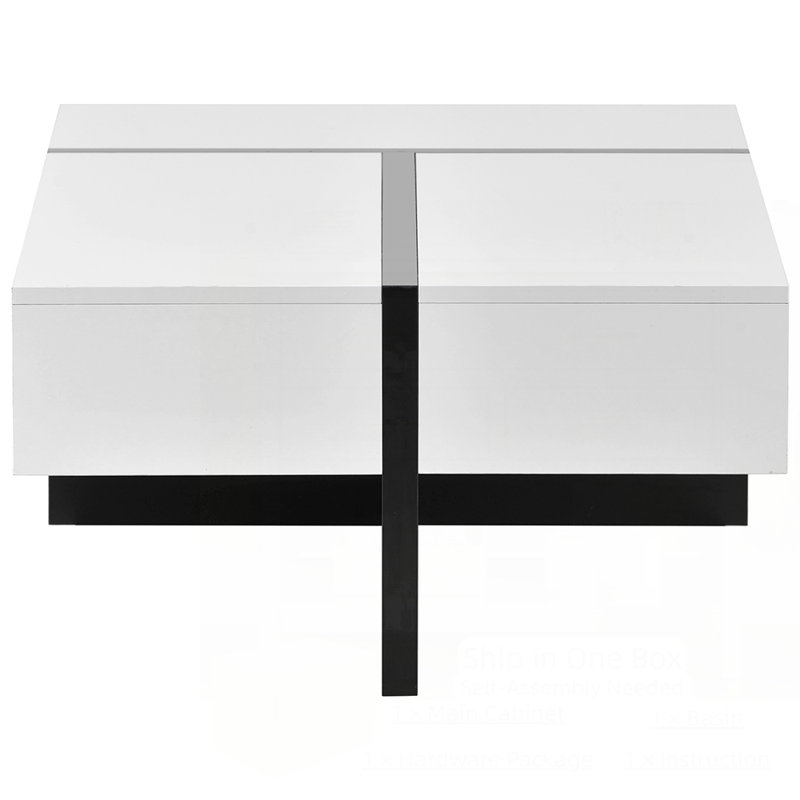 Rectangle High Gloss Surface Cocktail Table, White/Black
