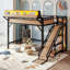 Lit mezzanine double avec glissade, rangement et fonctionnalités technologiques-553216627