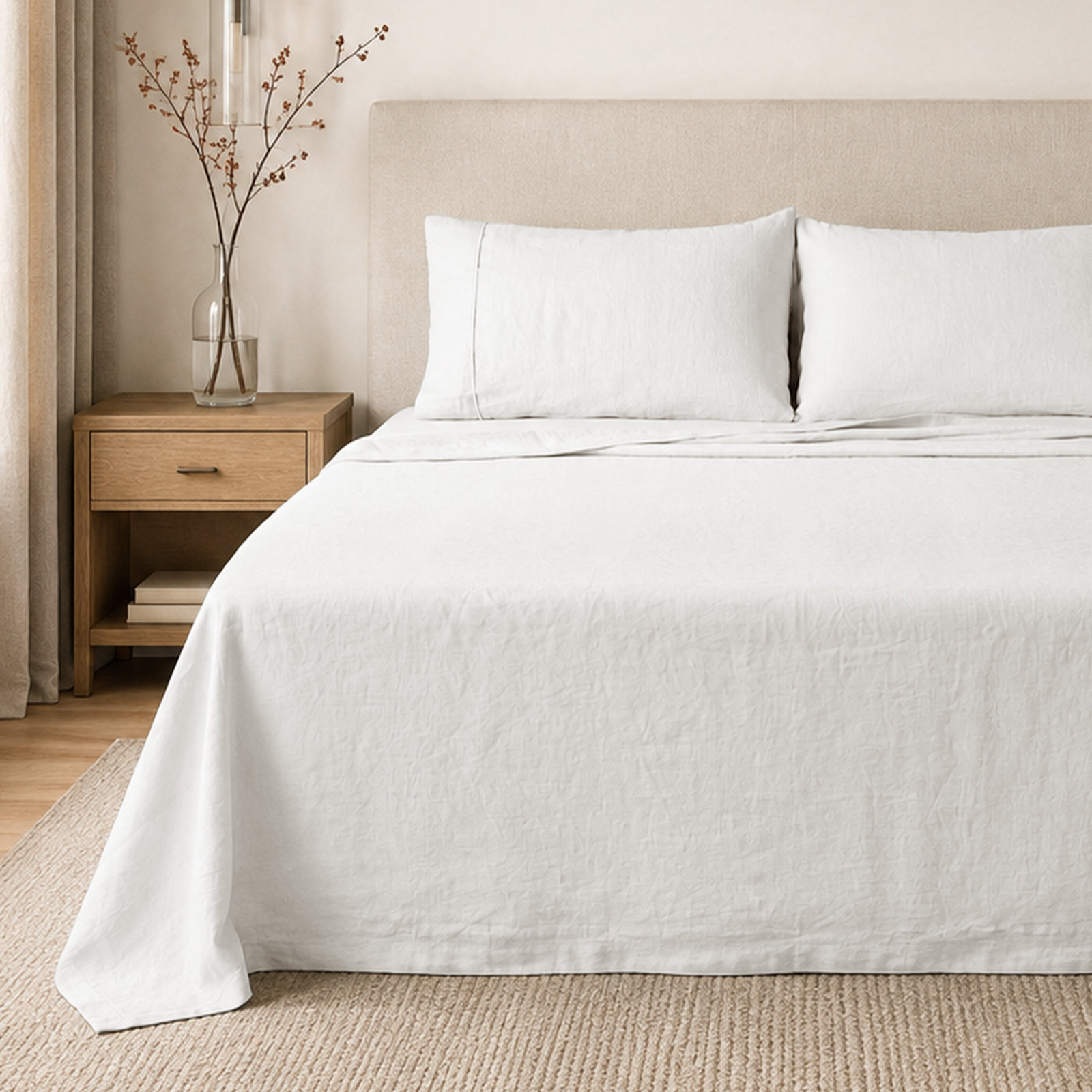 Clara 100% French Linen Sheet Set, Queen, White