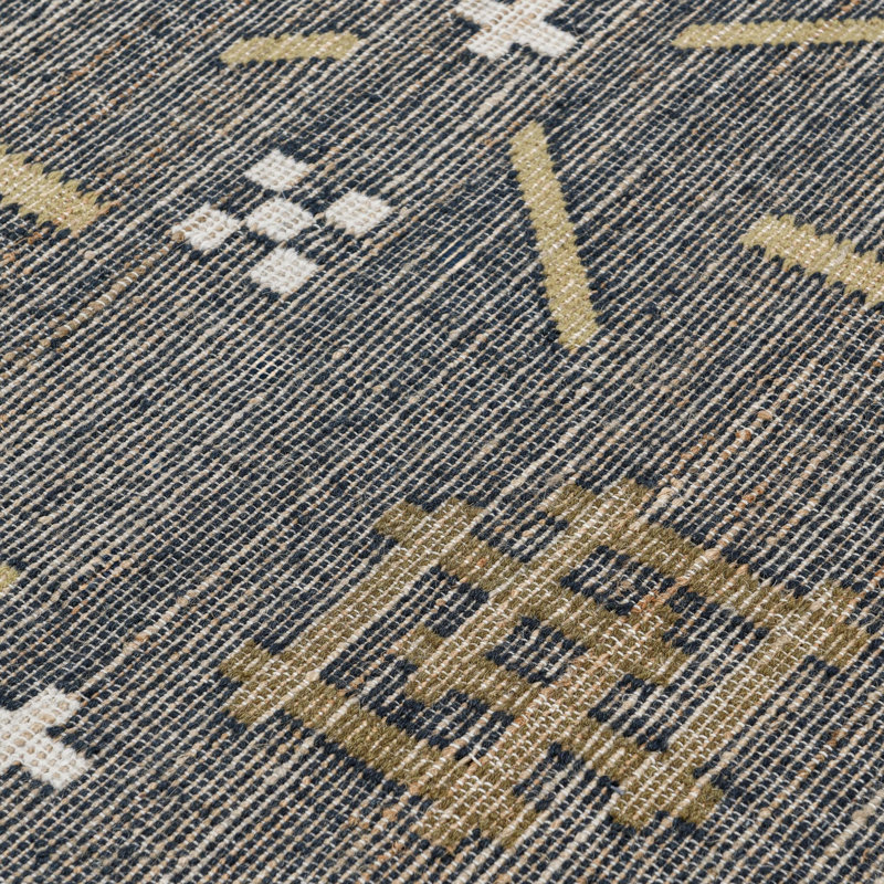 Handwoven Caviar Black Geometric Wool Blend Runner Rug