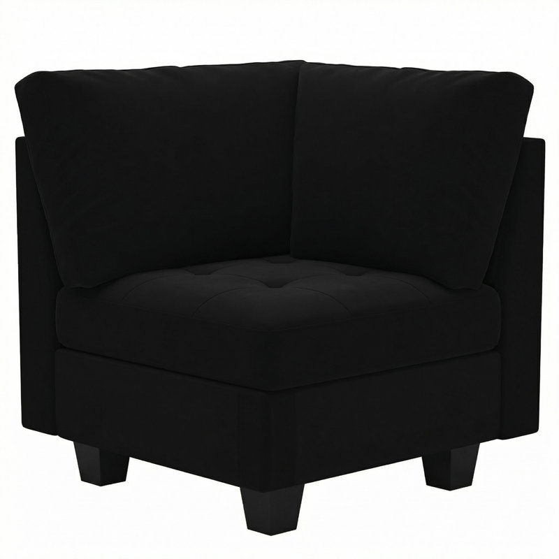 Fauteuil sans accoudoirs en velours Shavera, module d'angle pour canapé modulaire d'angle, Velours noir