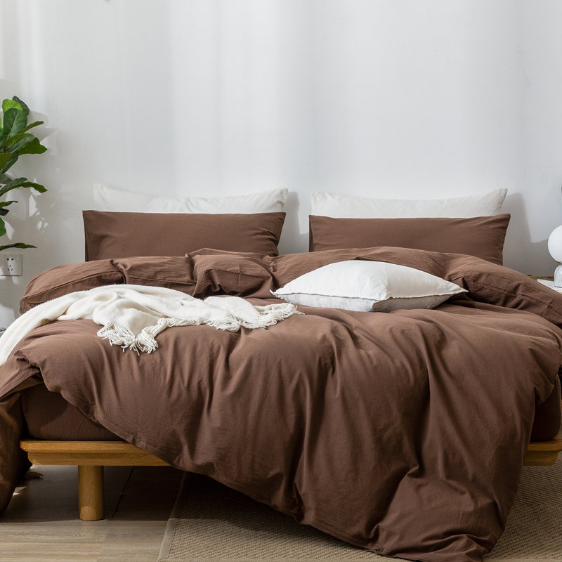 Olive Green Full Cotton Duvet Cover Set with Pillowcases