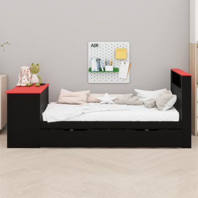Structure de lit de jour polyvalente en bois avec couchette, bureau, lumières DEL et charge USB
