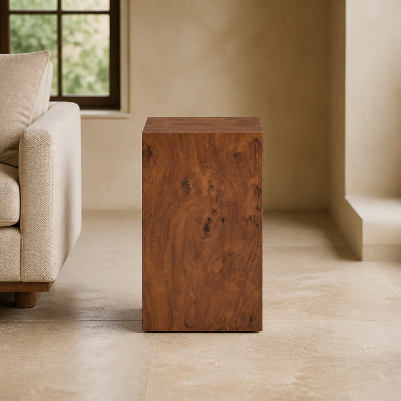 Table basse d'appoint en placage de noyer et panneau de fibres à densité moyenne Burl