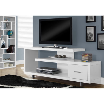 Chambre à coucher avec meuble télé 60 pouces, meuble multimédia contemporain en stratifié blanc avec armoire de rangement moderne