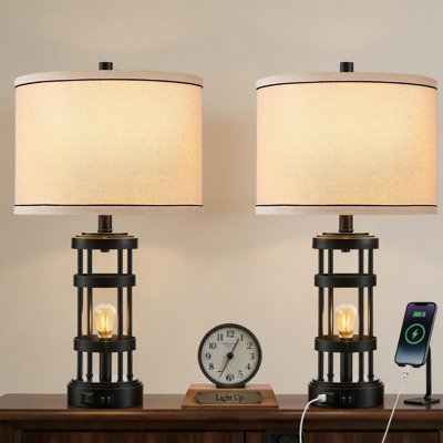 Ensemble de lampe de table 24 po ChenJoss avec veilleuse et ports USB, convient aux chambres à coucher, aux salons, aux bureaux et aux bureaux (ensemble de 2)