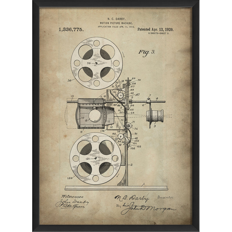 « darby movie projector brevet », impression encadrée, Blanc