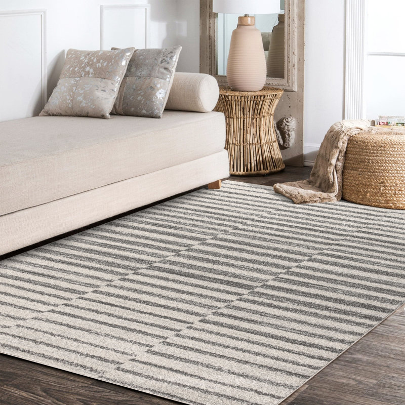 Phares Stripe Gray/Cream Rug, Rectangle 7'9" x 10'