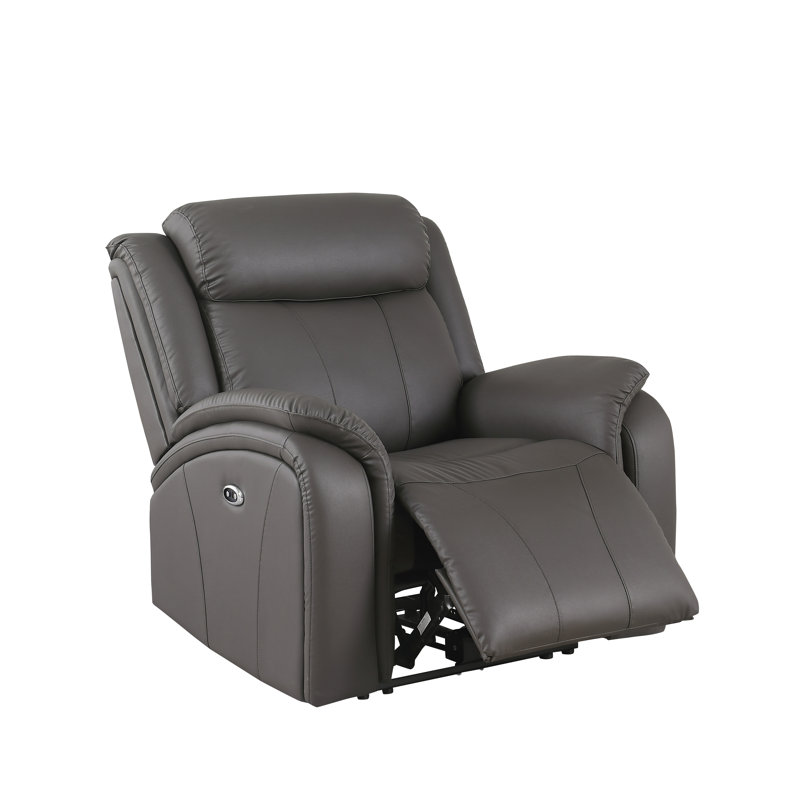 Lamiaa Faux Leather Power Recliner, Gray Faux Leather
