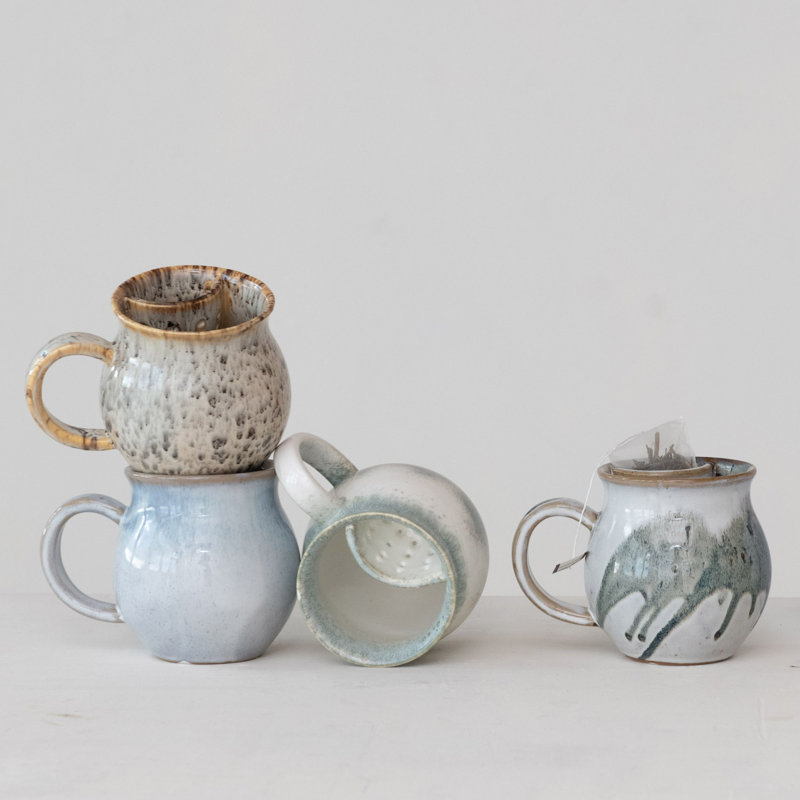 Artisanal Stoneware Mug With Integrated Teabag Holder