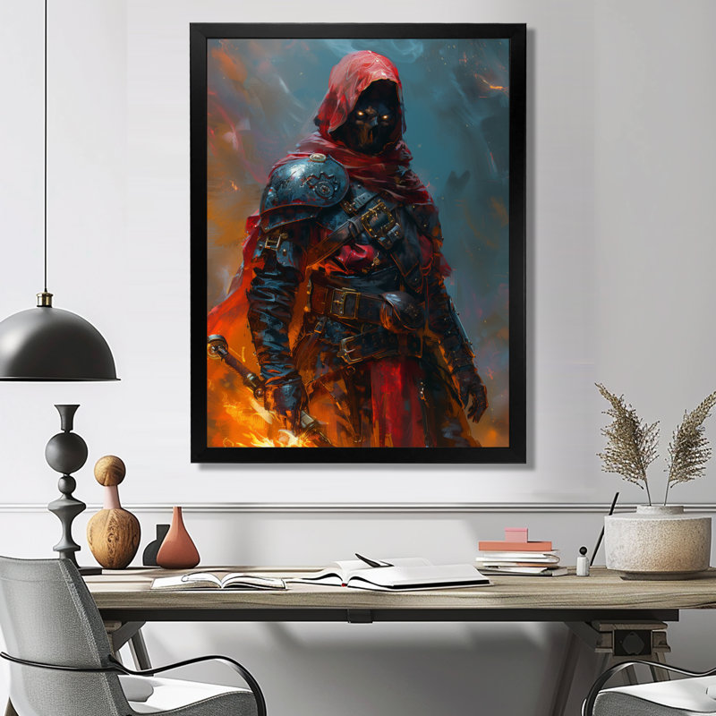 Art mural rouge et noir Warrior Hero II - Wizards, Cadre simple noir, bois massif, H 20 po x l 12 po x P 1 po