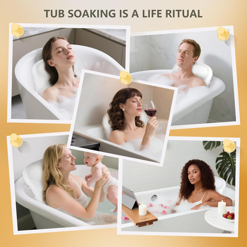 Coussin de bain gonflable en silicone avec 34 ventouses - Support réglable pour la tête, le cou et le dos de la baignoire