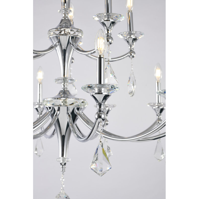 15-Light Chrome Chandelier With Clear And Champagne Crystals, Clear, Silver