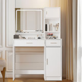 Vanity Desk With Mirror And LED Light Strip,Dressing Table With Large Drawer, 3 Level Storage Dresser & 3 Lighting Modes Adjustable Brightness