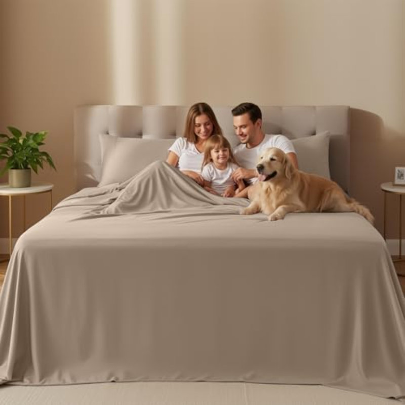 Sheet Set – 4 Piece Bed Sheets For Queen Size Bed, Soft And Breathable Microfiber, Includes 1 Fitted Sheet, 1 Flat Sheet And 2 Pillowcases (Beige)