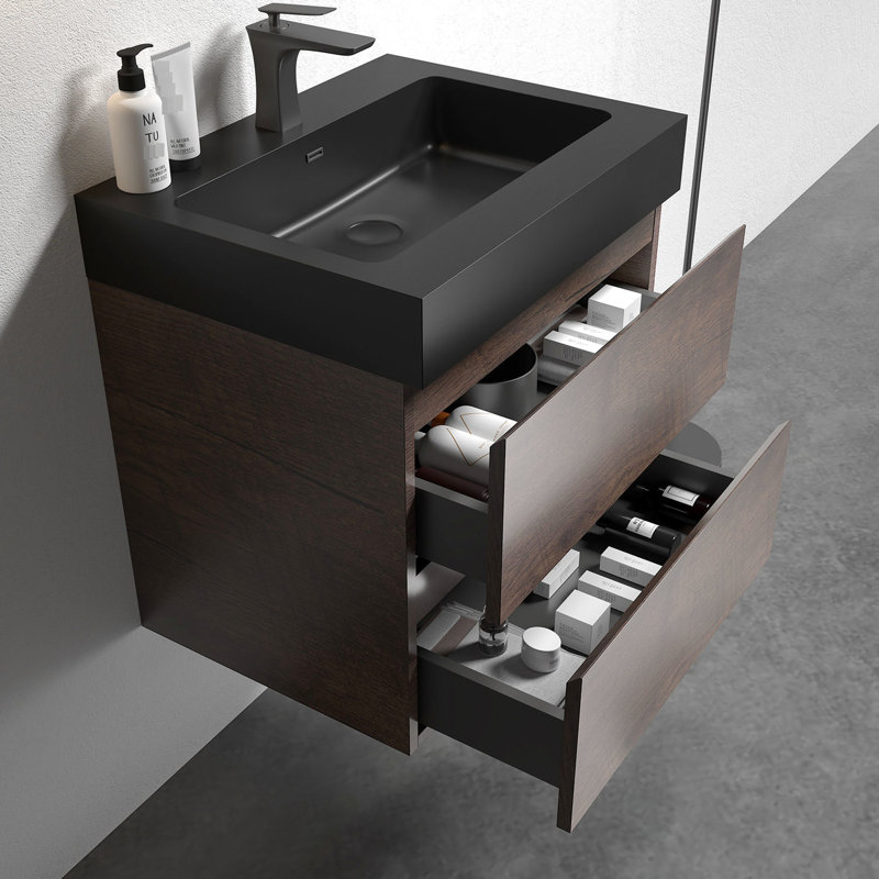 Elegant Matt Black Quartz Basin - Scratches And Maintain Elegance Bathroom In Matte Damage, 24"