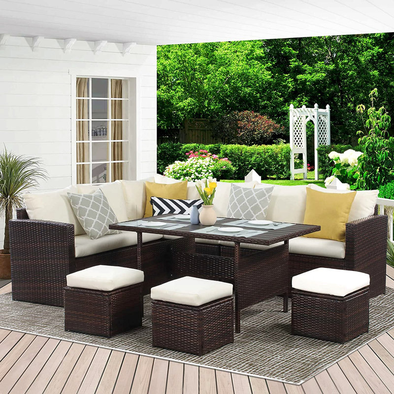 Ensemble de canapé modulaire en rotin 7 pièces avec coussins 7 pièces Pe Rattan Wicker, Brun