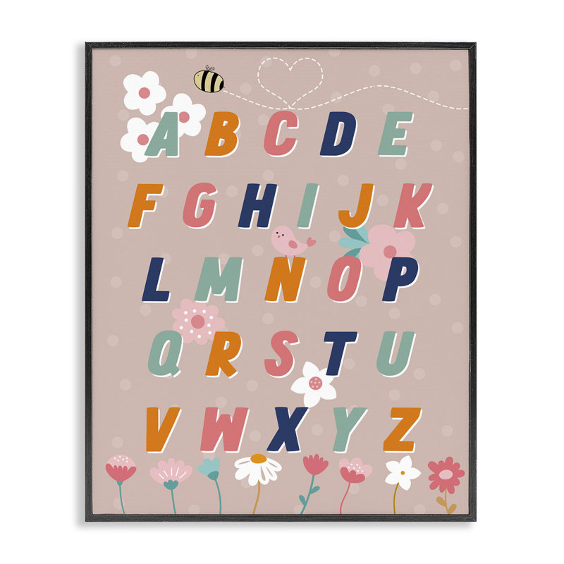 «Alphabet with Florals», art de la giclée encadrée par Daniela Santiago, Giclée encadrée noir minuit, H 14 po x l 11 po
